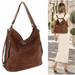 Torebka Damska Shopper Listonoszka torba plecak 2w1 worek SR030 Brązowa