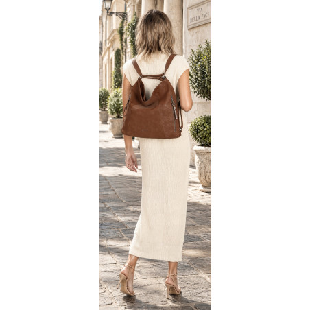 Torebka Damska Shopper Listonoszka torba plecak 2w1 worek SR030 Brązowa