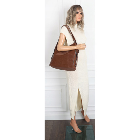 Torebka Damska Shopper Listonoszka torba plecak 2w1 worek SR030 Brązowa