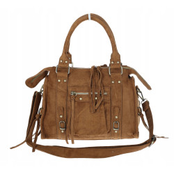 Torebka damska Kuferek Listonoszka Zamszowa Frędzle do Ręki Q7640 Brązowa