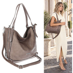 Torebka damska Duża Shopper Worek Pojemna do Pracy na Ramię SR6120 Beżowa