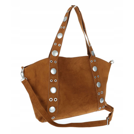 Torebka damska Shopper A4 Zamszowa Pojemna Torba na Ramię DD261 Brązowa