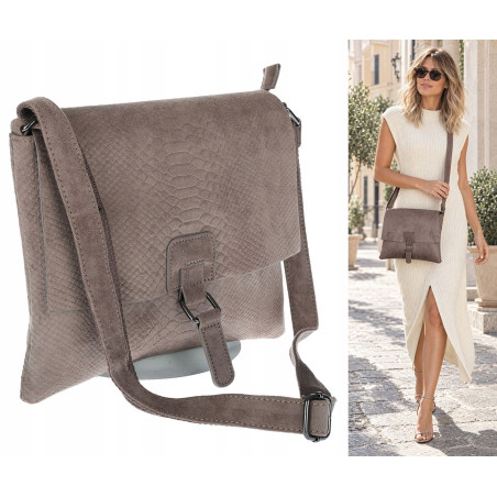 Torebka damska listonoszka mała pojemna zamszowa lekka L2040 Mud Beżowa