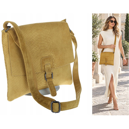 Torebka damska listonoszka mała pojemna zamszowa lekka L2040 Musztardowa