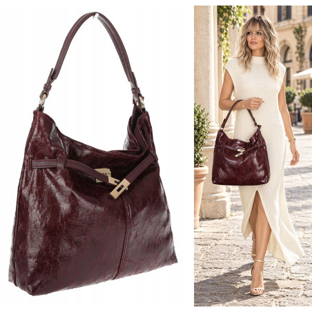 Torebka damska Tommasini Duża Shopper Worek Pojemna do Pracy NO853 Bordowa