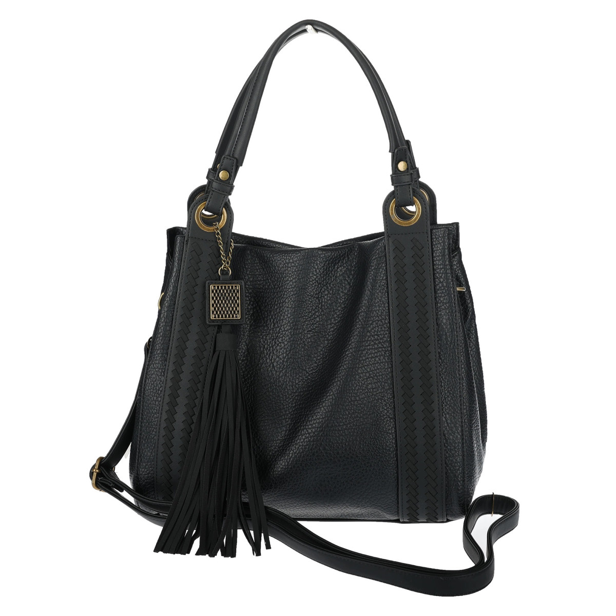 Torebka damska Duża Shopper Worek Pojemna Torba do Pracy Pasek H8904 Czarny