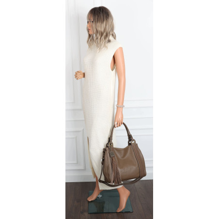 Torebka damska Duża Shopper Worek Pojemna Torba do Pracy Pasek H8904 Beżowa