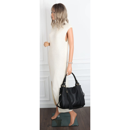 Torebka damska Duża Shopper Worek Pojemna Torba do Pracy Pasek H8904 Czarny