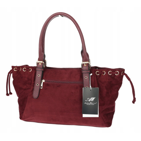 Torebka damska Zamszowa Shopper Kuferek Pojemna Elegancka AM47 Bordowa