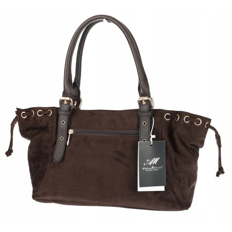 Torebka damska Zamszowa Shopper Kuferek Pojemna Elegancka AM47 Czekoladowa