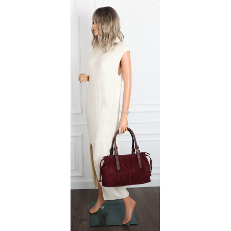 Torebka damska Zamszowa Shopper Kuferek Pojemna Elegancka AM47 Bordowa