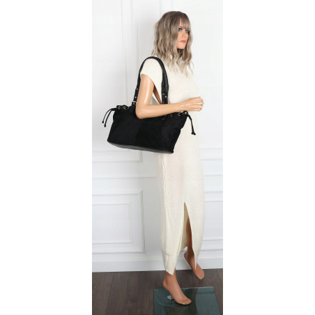 Torebka damska Zamszowa Shopper Kuferek Pojemna Elegancka Torba AM47 Czarna