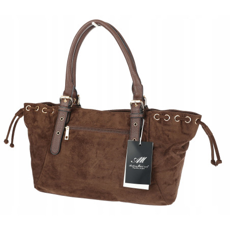 Torebka damska Zamszowa Shopper Kuferek Pojemna Elegancka AM47 Czekoladowa