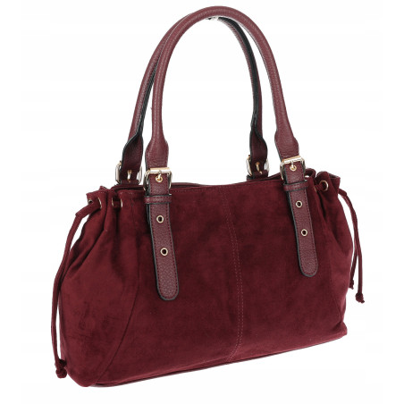Torebka damska Zamszowa Shopper Kuferek Pojemna Elegancka AM47 Bordowa