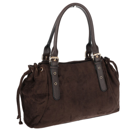 Torebka damska Zamszowa Shopper Kuferek Pojemna Elegancka AM47 Czekoladowa