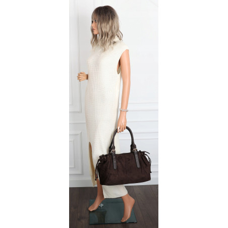 Torebka damska Zamszowa Shopper Kuferek Pojemna Elegancka AM47 Czekoladowa