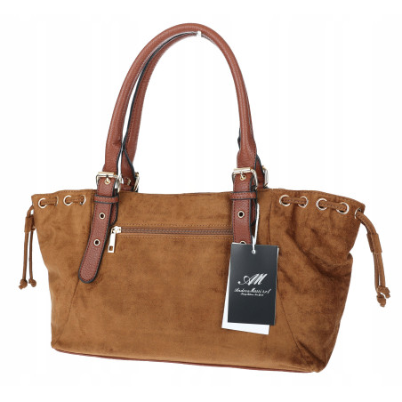 Torebka damska Zamszowa Shopper Kuferek Pojemna Elegancka AM47 Brązowa