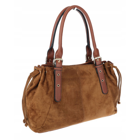 Torebka damska Zamszowa Shopper Kuferek Pojemna Elegancka AM47 Brązowa