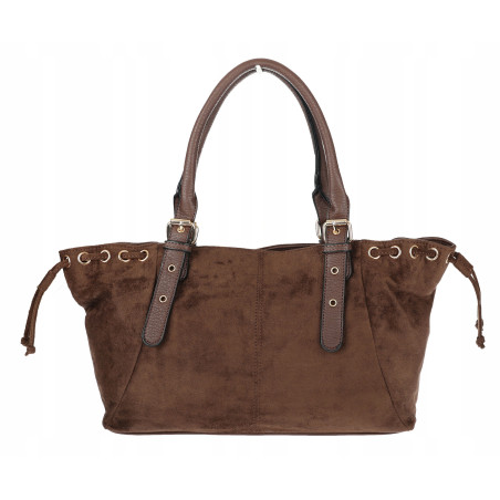 Torebka damska Zamszowa Shopper Kuferek Pojemna Elegancka AM47 Czekoladowa
