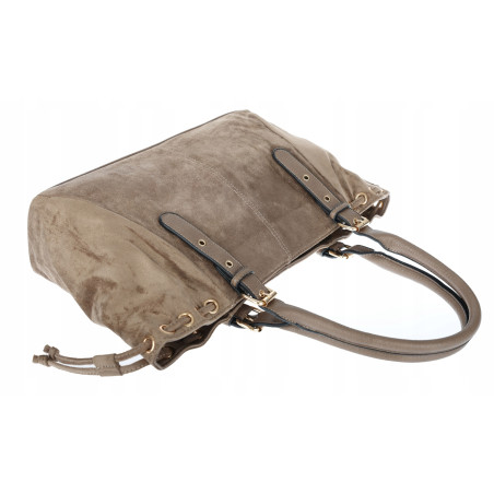 Torebka damska Zamszowa Shopper Kuferek Pojemna Elegancka Torba AM47 Beżowa
