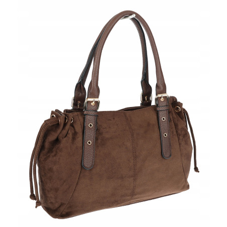 Torebka damska Zamszowa Shopper Kuferek Pojemna Elegancka AM47 Czekoladowa