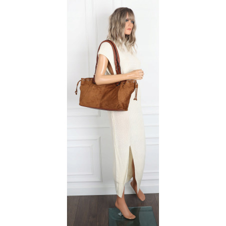 Torebka damska Zamszowa Shopper Kuferek Pojemna Elegancka AM47 Brązowa