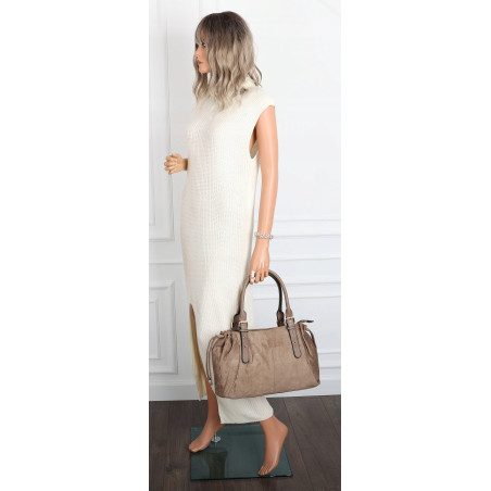 Torebka damska Zamszowa Shopper Kuferek Pojemna Elegancka Torba AM47 Beżowa