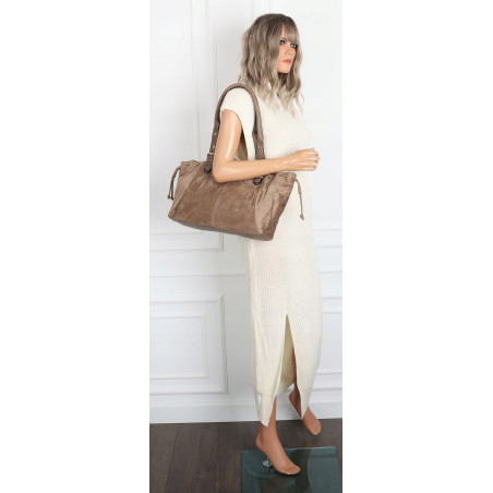 Torebka damska Zamszowa Shopper Kuferek Pojemna Elegancka Torba AM47 Beżowa
