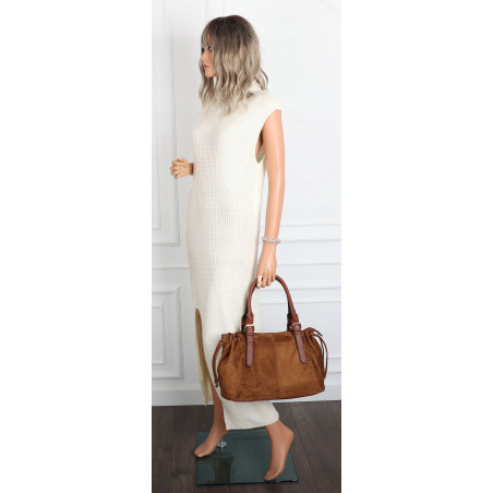 Torebka damska Zamszowa Shopper Kuferek Pojemna Elegancka AM47 Brązowa