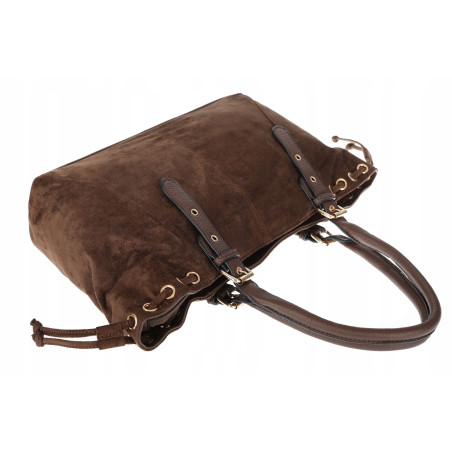 Torebka damska Zamszowa Shopper Kuferek Pojemna Elegancka AM47 Czekoladowa