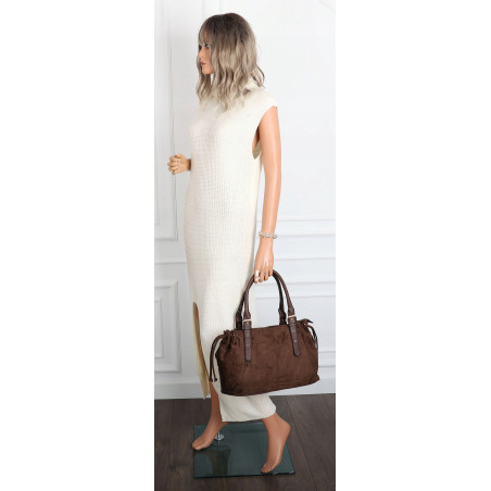 Torebka damska Zamszowa Shopper Kuferek Pojemna Elegancka AM47 Czekoladowa