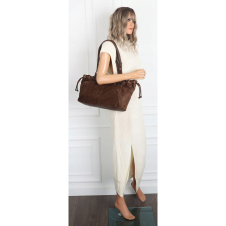 Torebka damska Zamszowa Shopper Kuferek Pojemna Elegancka AM47 Czekoladowa