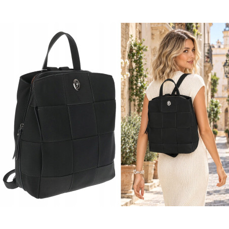 Torebka damska Plecak Pleciony 3 Komory Duży Elegancki Miejski SP66 Czarny