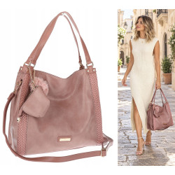 Torebka Damska shopper duża torba na ramię A4 pojemna modna CH625 Różowa