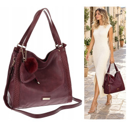 Torebka Damska shopper duża torba na ramię A4 pojemna modna CH625 Bordowa