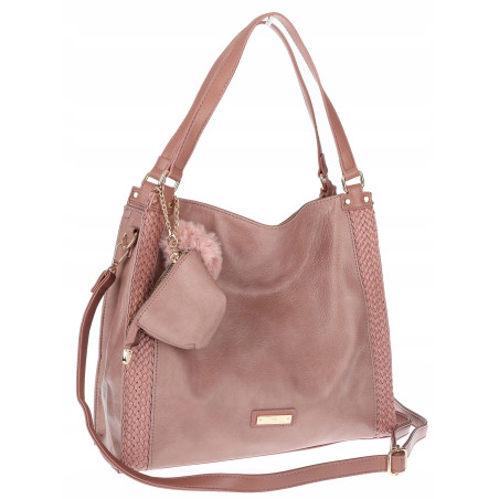 Torebka Damska shopper duża torba na ramię A4 pojemna modna CH625 Różowa