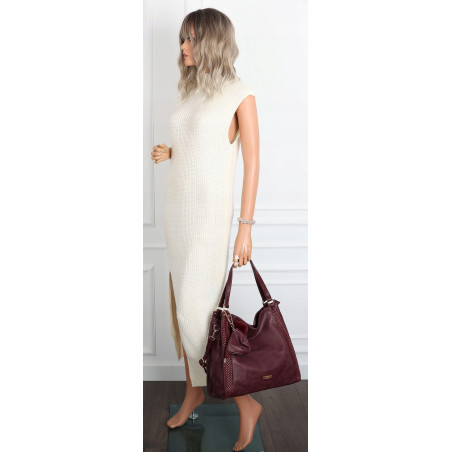 Torebka Damska shopper duża torba na ramię A4 pojemna modna CH625 Bordowa