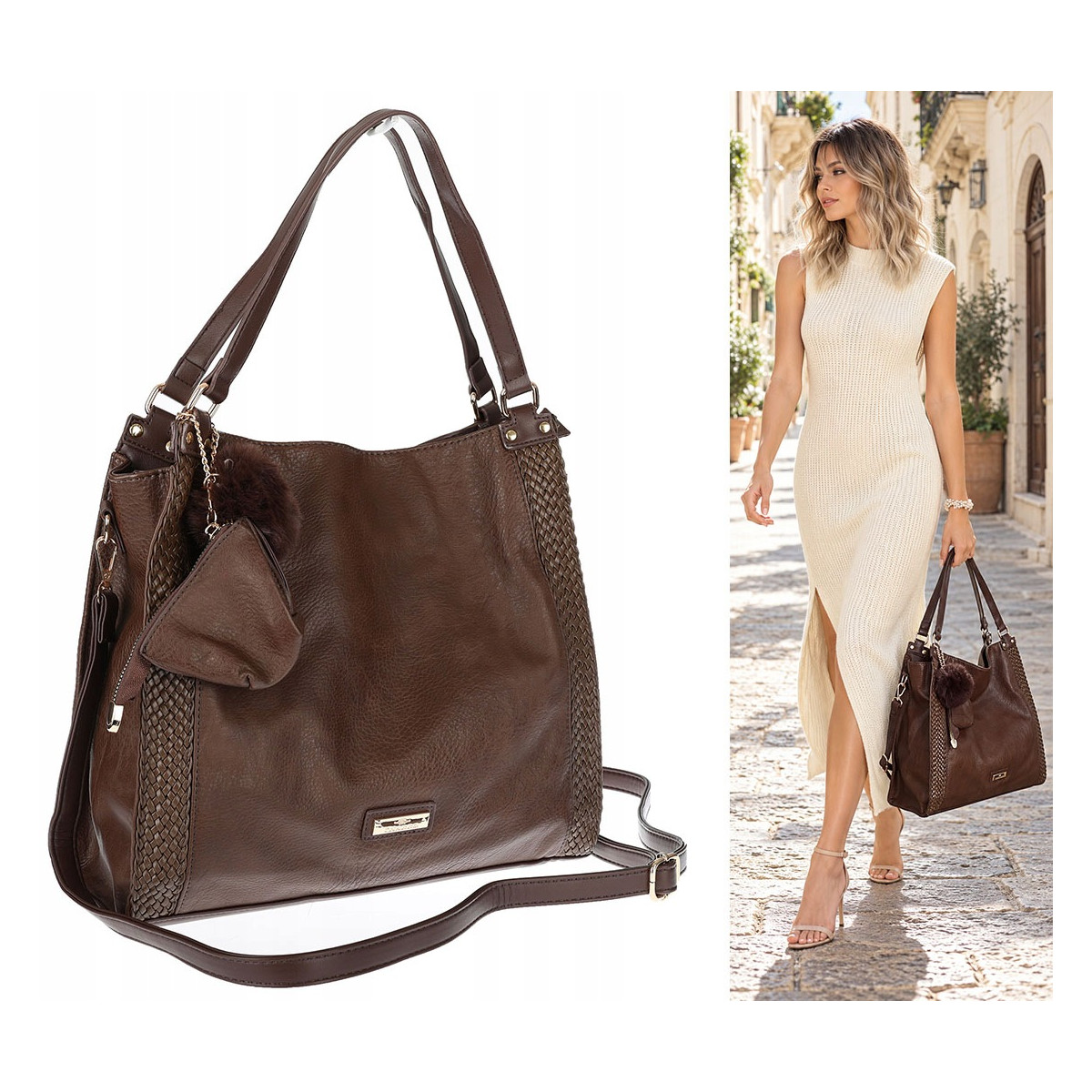 Torebka Damska shopper torba na ramię A4 pojemna modna CH625 Czekoladowa