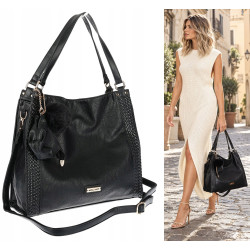 Torebka Damska shopper duża torba na ramię A4 pojemna modna CH625 Czarna