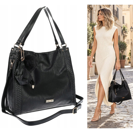 Torebka Damska shopper duża torba na ramię A4 pojemna modna CH625 Czarna