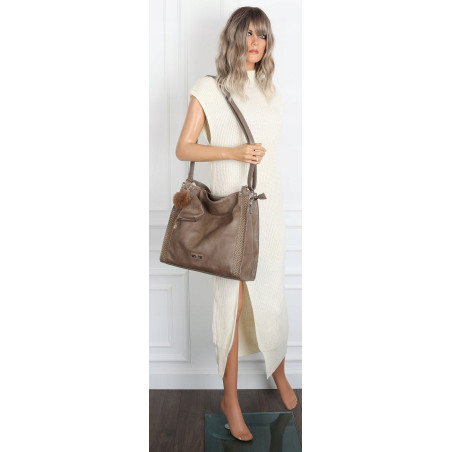 Torebka Damska shopper duża torba na ramię A4 pojemna modna CH625 Beżowa
