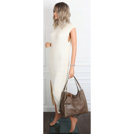 Torebka Damska shopper duża torba na ramię A4 pojemna modna CH625 Beżowa