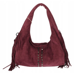 Torebka Damska zamszowa Z FRĘDZLAMI listonoszka worek torba L4740 Bordowa