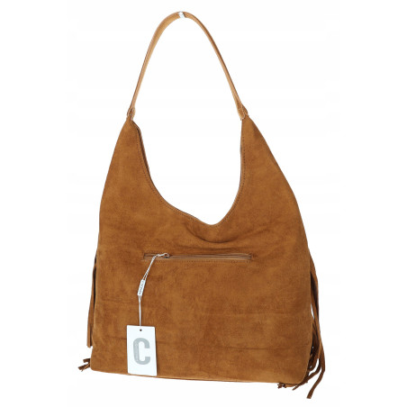 Torebka damska Zamszowa Frędzle Shopper Worek Pojemna na Ramię C252 Brązowa