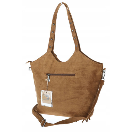 Torebka damska Zamszowa Frędzle Shopper Worek Torba na Ramię L3940 Brązowa