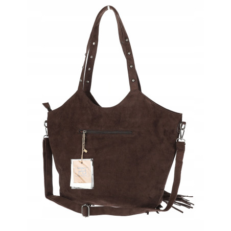 Torebka damska Zamszowa Frędzle Shopper Worek na Ramię L3940 Czekoladowa