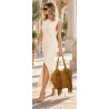 Torebka damska Zamszowa Frędzle Shopper Worek na Ramię L3940 Musztardowa