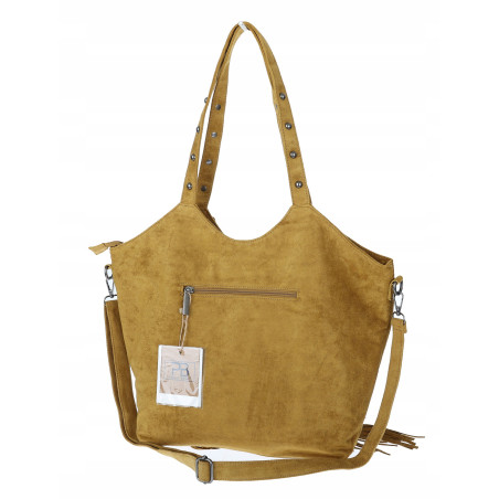 Torebka damska Zamszowa Frędzle Shopper Worek na Ramię L3940 Musztardowa
