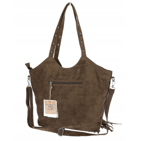 Torebka damska Zamszowa Frędzle Shopper Worek Torba na Ramię L3940 Zielona