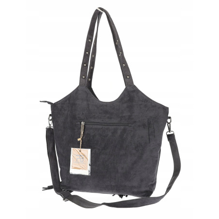 Torebka damska Zamszowa Frędzle Shopper Worek Pojemna na Ramię L3940 Szara